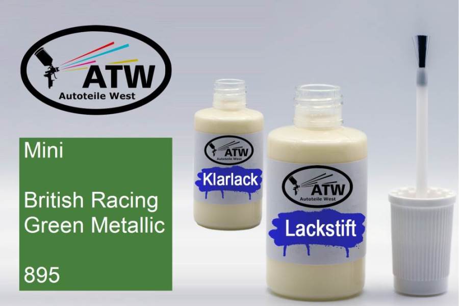 Mini, British Racing Green Metallic, 895: 20ml Lackstift + 20ml Klarlack - Set, von ATW Autoteile West.